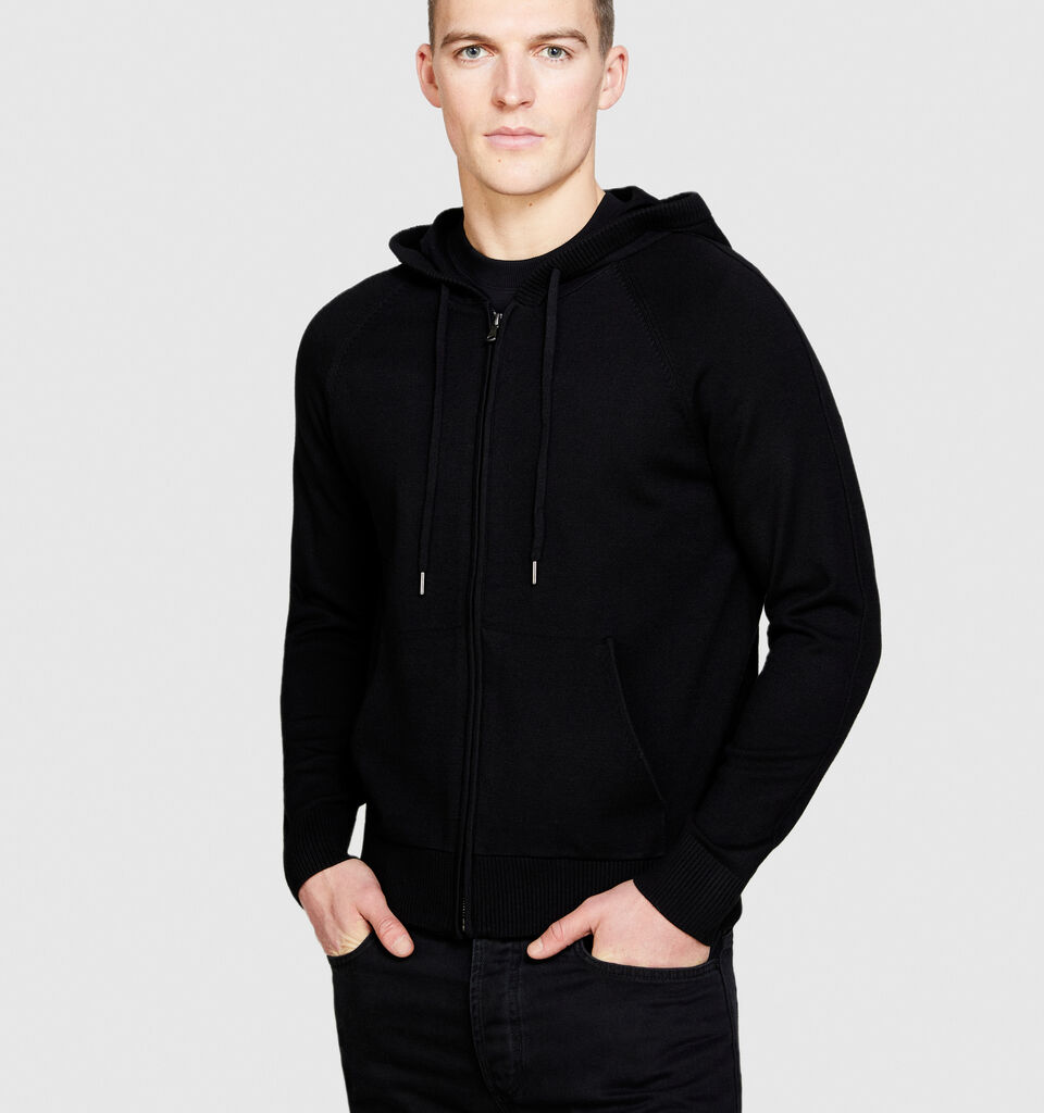 Knit sweatshirt with zip and hood - men's sweatshirts - Black | Sisley image number 4